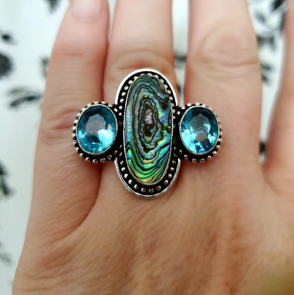 New Abalone Shell and Blue Topaz 925 Silver Ring. - Picture 5 of 8